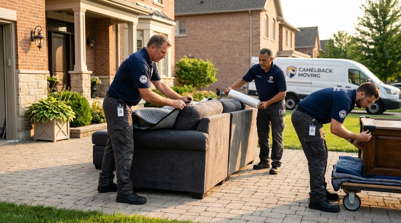 Large estate moving crew wrapping furniture in Wilmington, IL