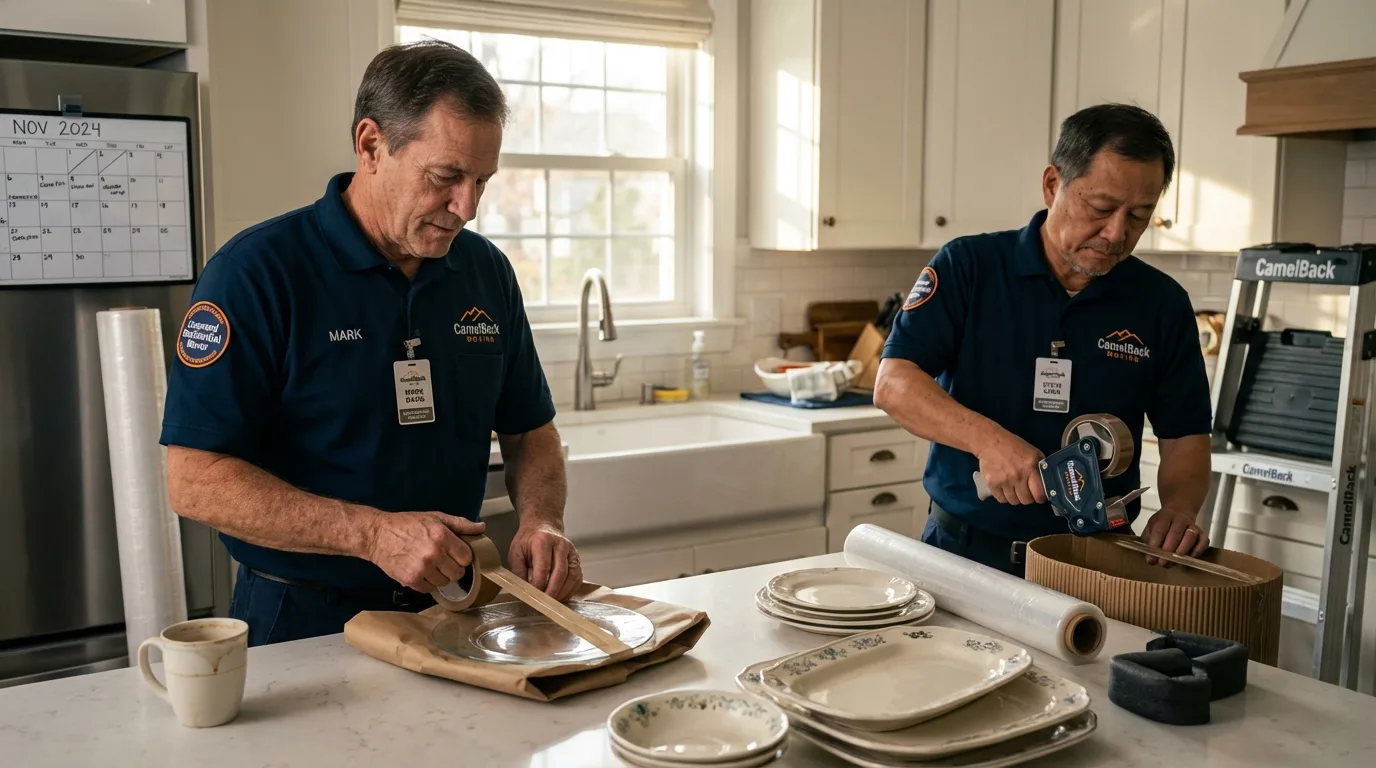 Professional crew packing kitchen dishware in Wilmington, IL